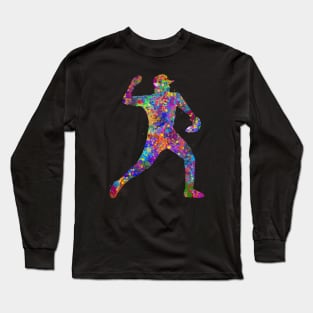 Baseball player watercolor art Long Sleeve T-Shirt